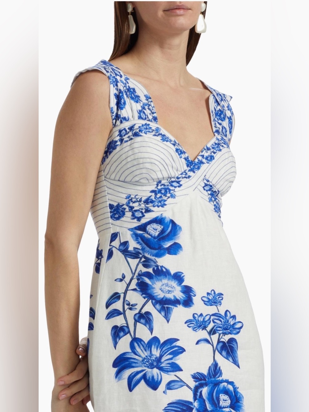 FARM Rio White Midi Dress with Blue Floral Print - Picture 5 of 14